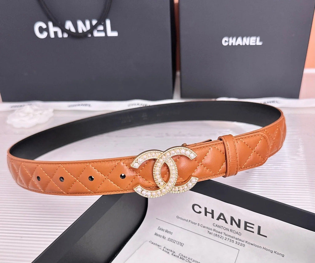 Chanel 2026 Quilted Pearl CC Belt 30mm Lambskin
