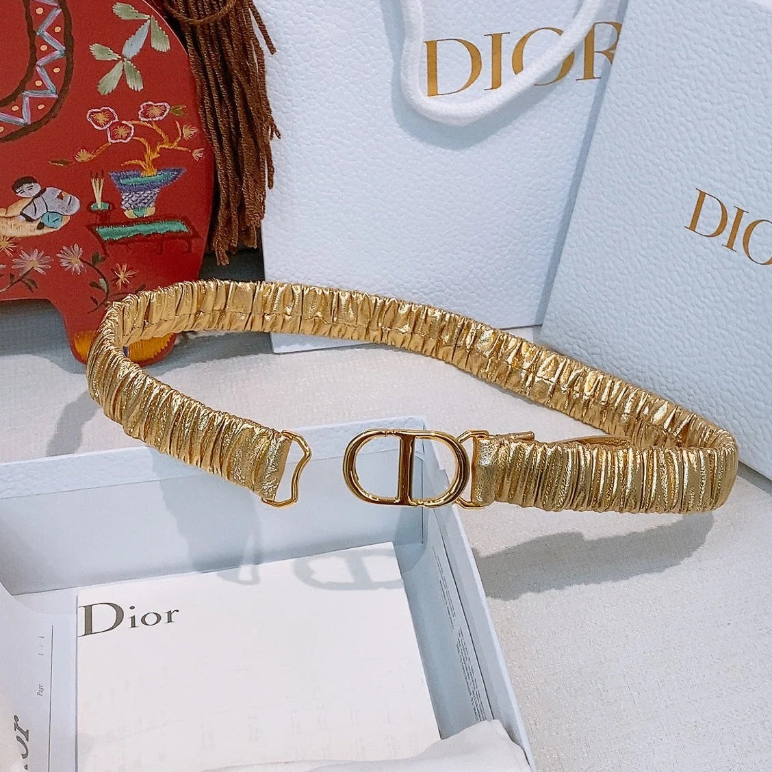 Dior Ruffled Belt 20mm Lambskin 201208