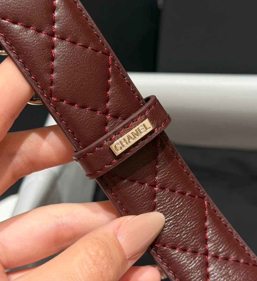 Chanel 2026 CC Buckle Gold Waist Belt Burgundy