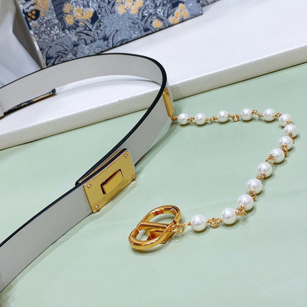 Dior Pearl Belt 20mm Cowhide 206419