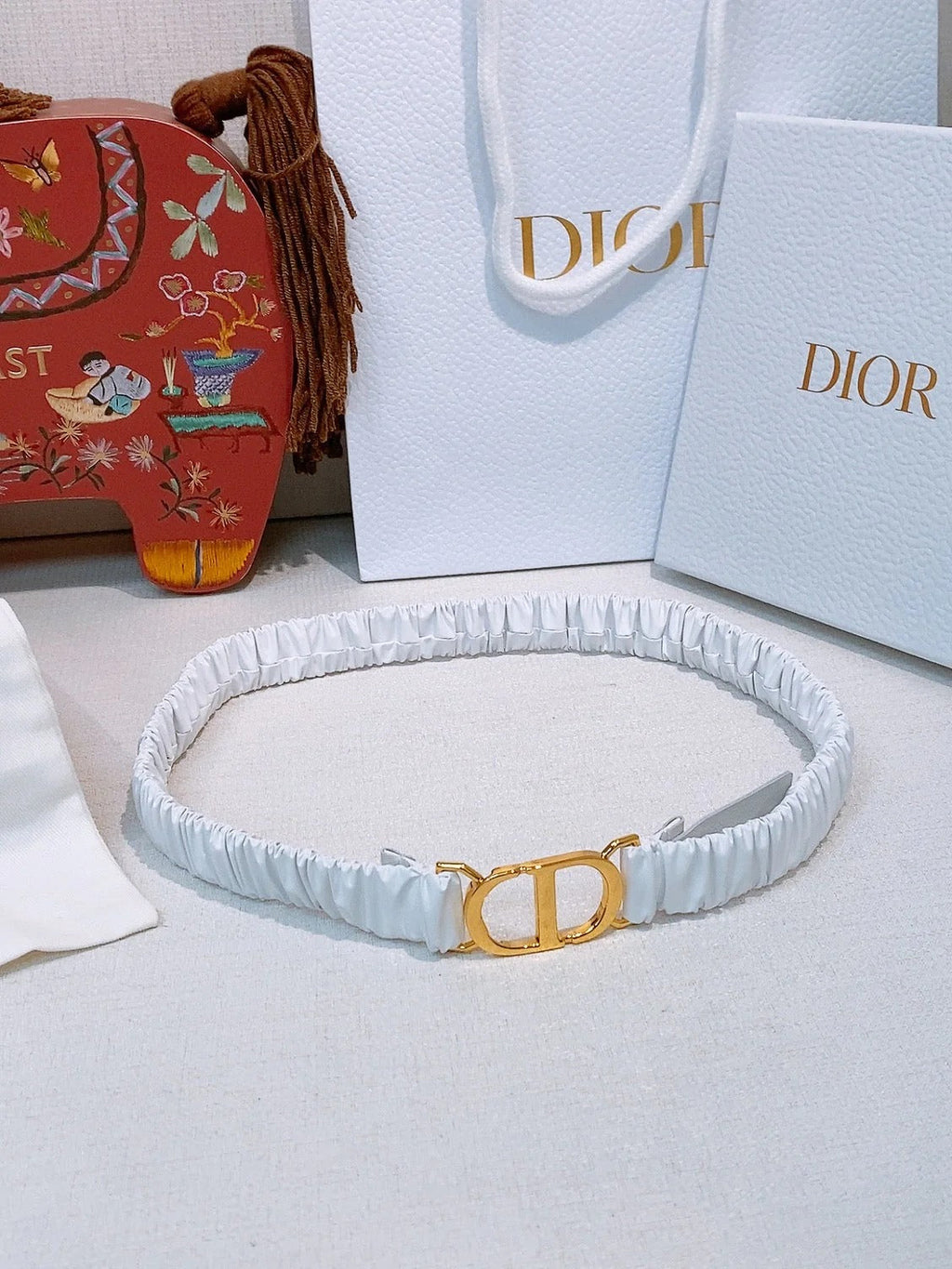 Dior Ruffled Belt 20mm Lambskin 201208