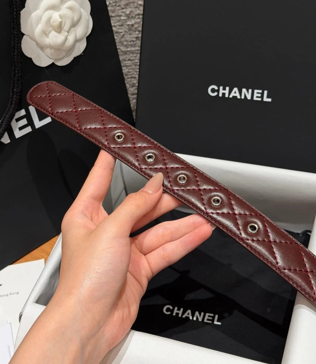 Chanel 2026 Quilted CC Chain Belt Burgundy