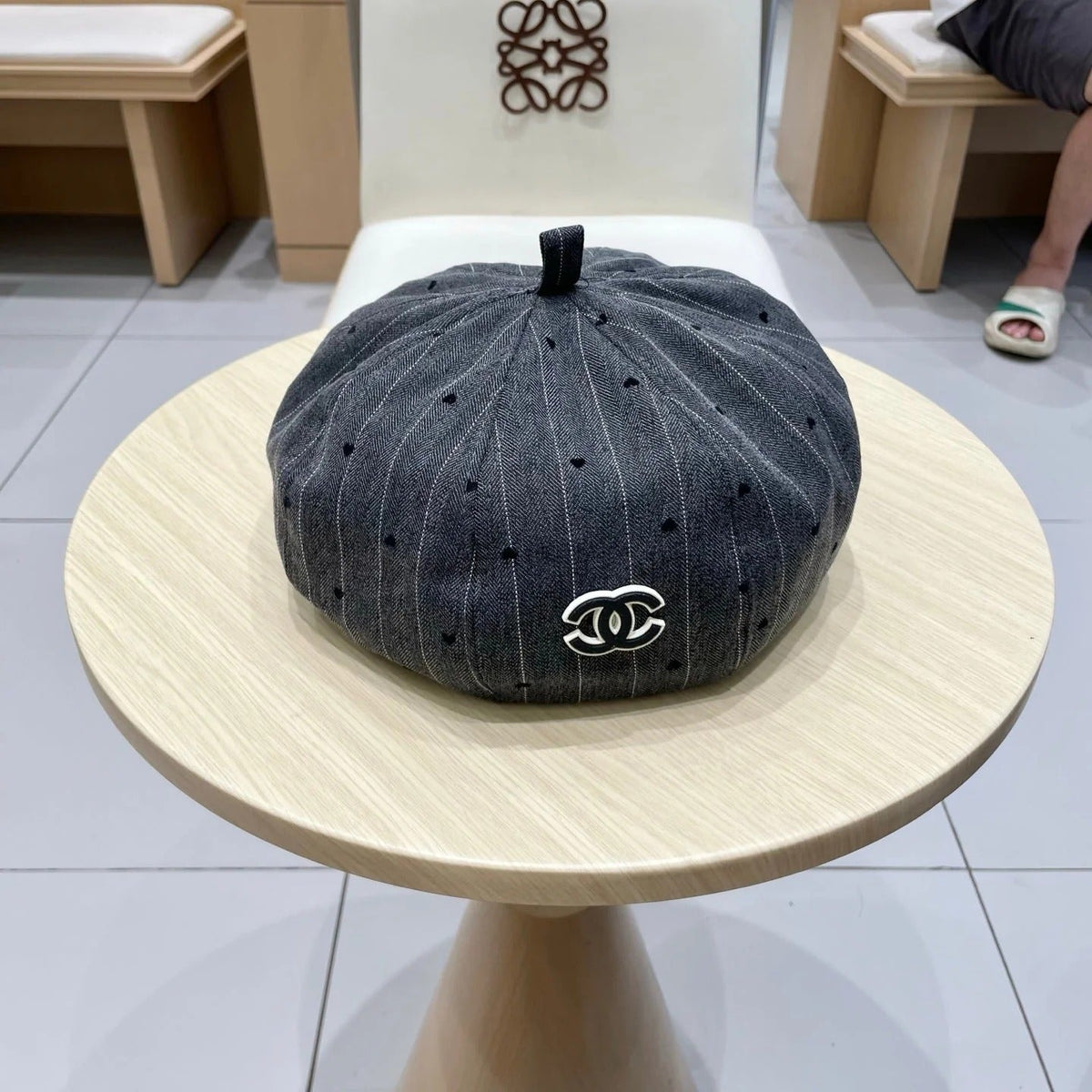 BERET HAT POLKA DOT DARK GRAY 672672