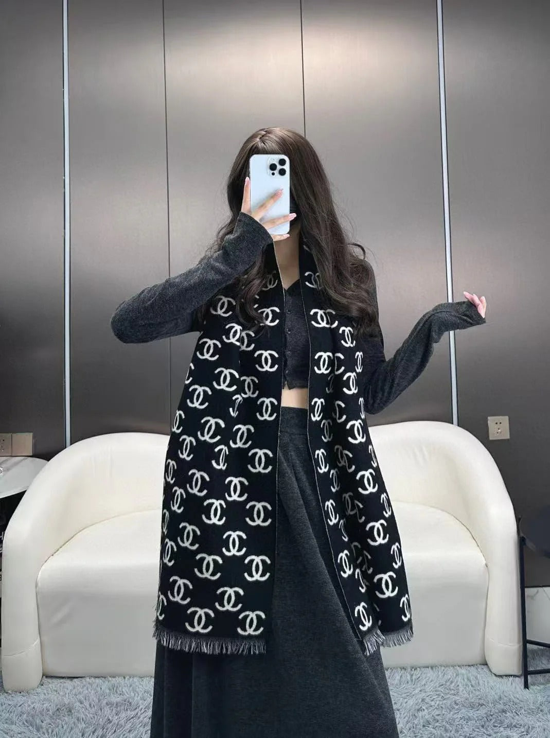CHANEL 25S SCARF 180 IN CASHMERE WOOL 733942