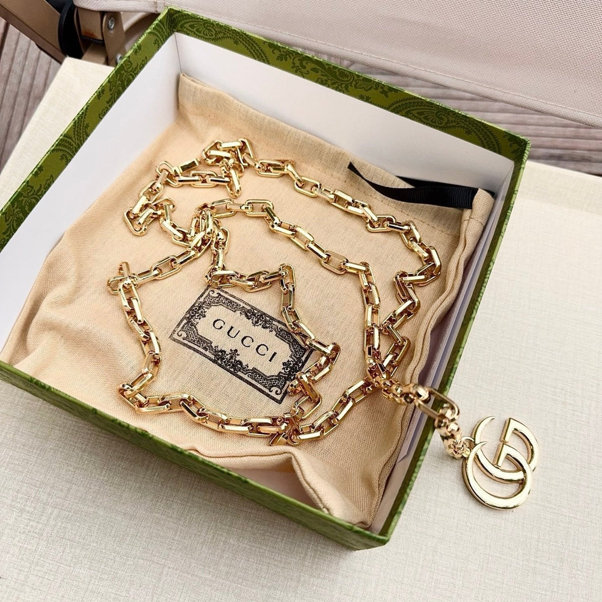 Gucci 2026 Double G Charm Belt Gold 204543