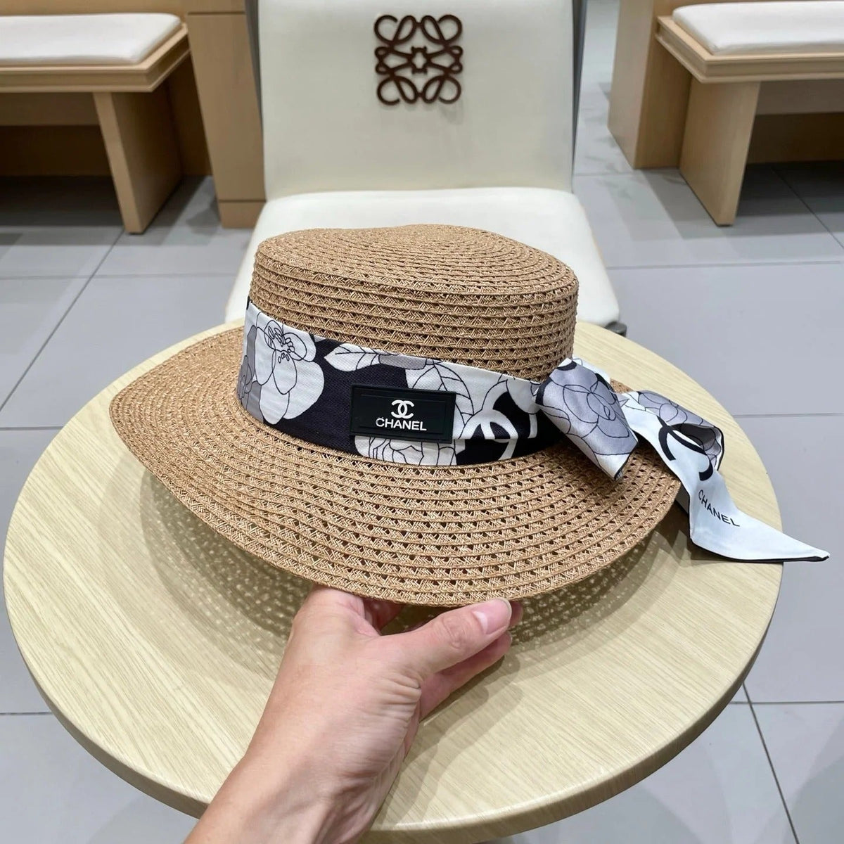 NATURAL STRAW BUCKET HAT WITH RIBBON 672772