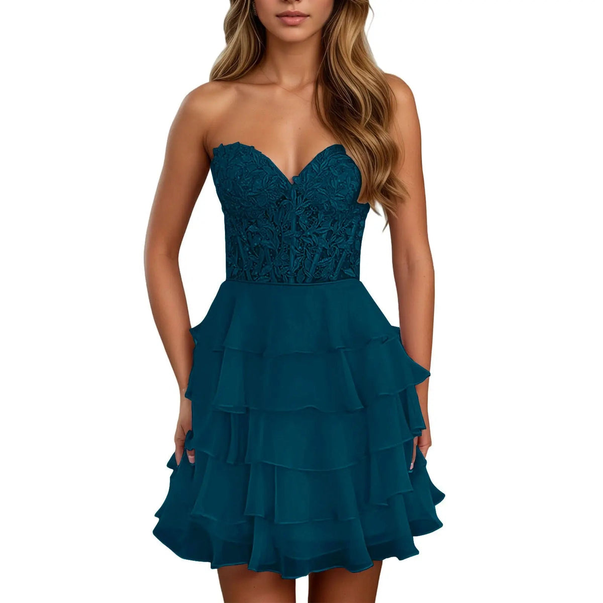A Line Lilac Strapless Tiered Corset Short Homecoming Dress with Appliques