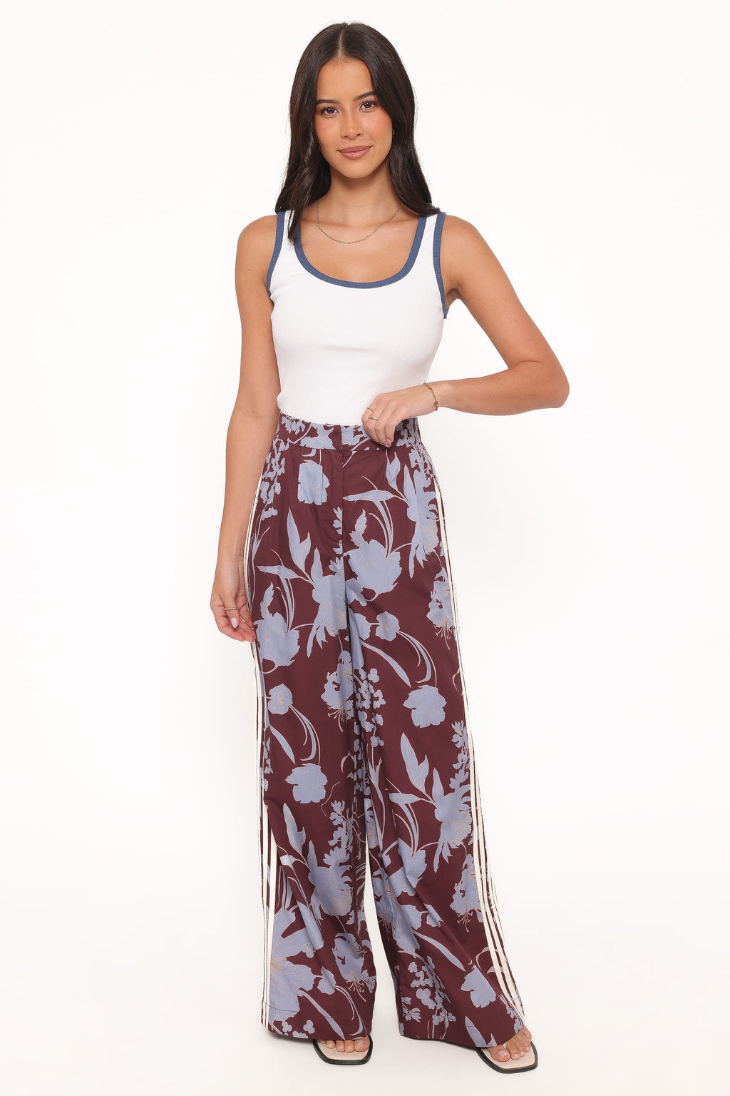 Aine Wide Leg Tailored Pant - Burgundy Floral