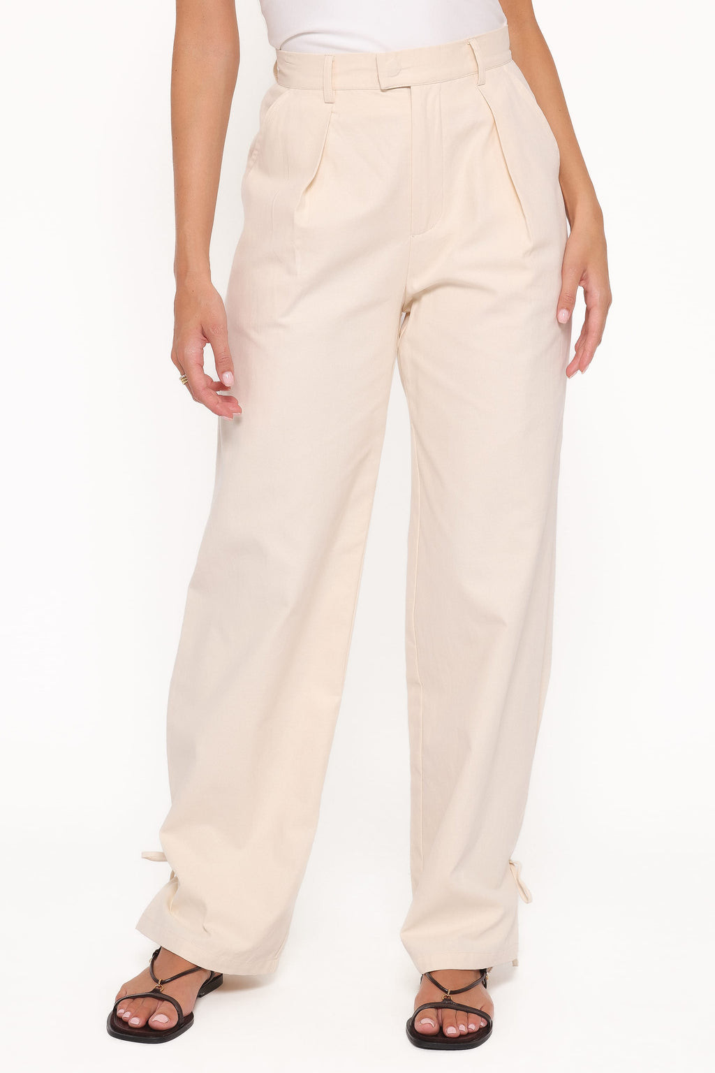 Asher Tie Detail Tapered Leg Pants - Cream