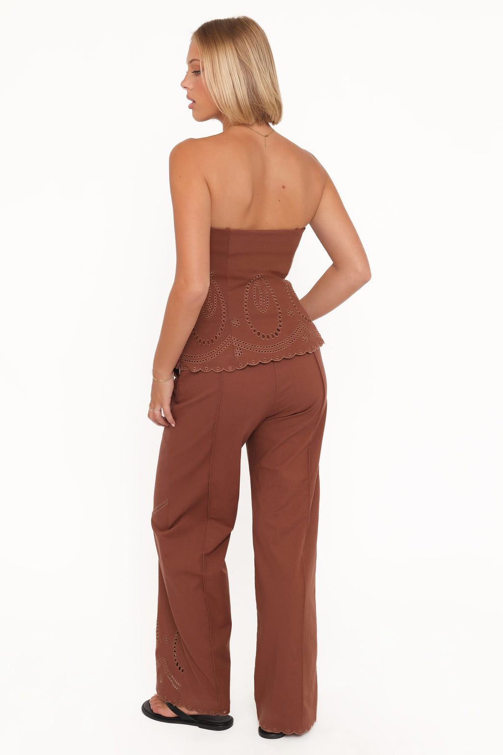 Dalia Eyelet Pant - Brown