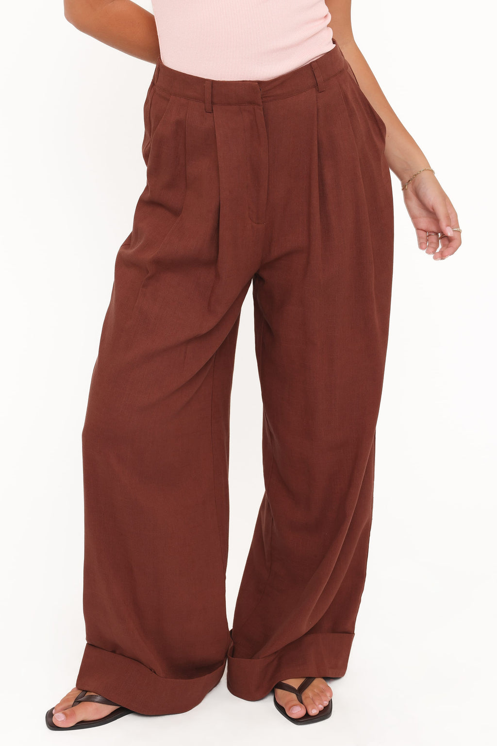 Elinor Cuffed Linen Pant - Brown