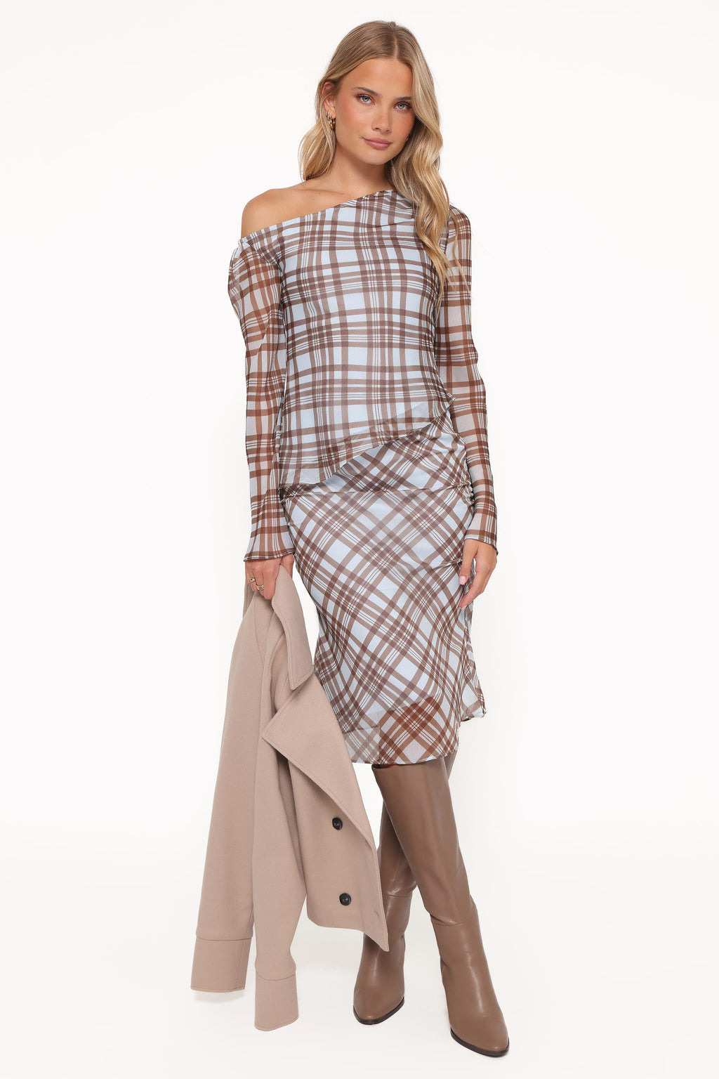 Josiana Pencil Skirt - Blue/Brown Plaid