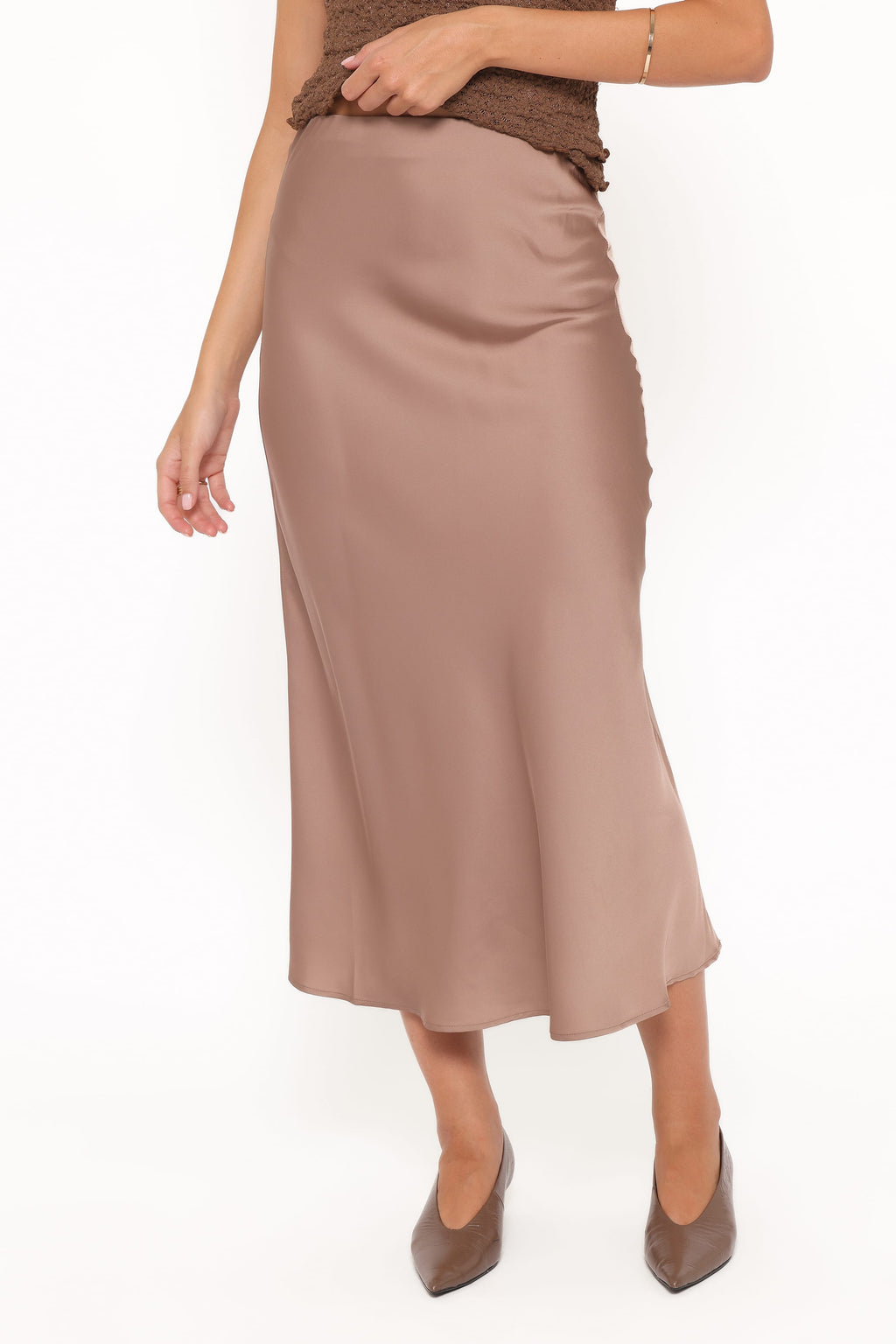 Nellie Satin Midi Skirt - Mocha Brown
