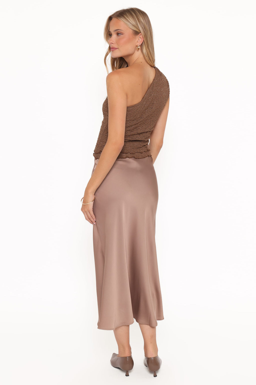 Nellie Satin Midi Skirt - Mocha Brown