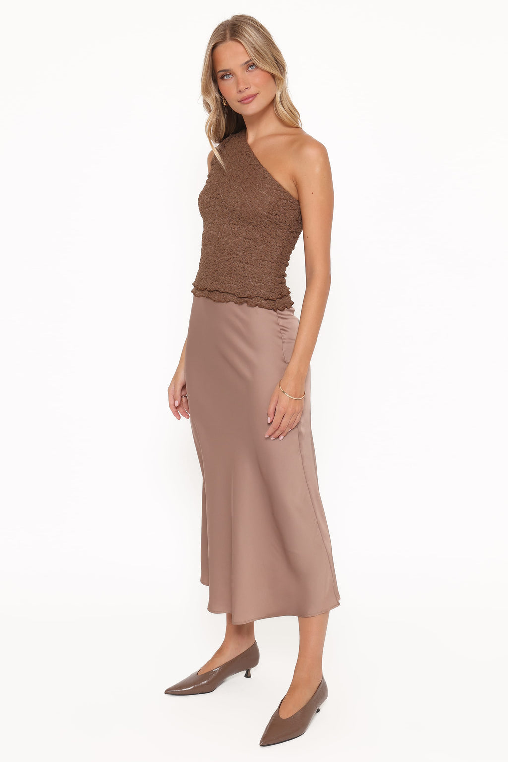 Nellie Satin Midi Skirt - Mocha Brown