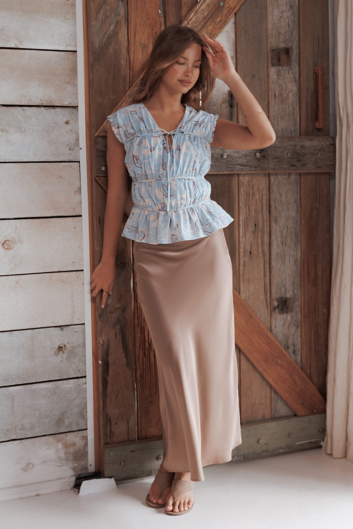 Nellie Satin Midi Skirt - Mocha Brown