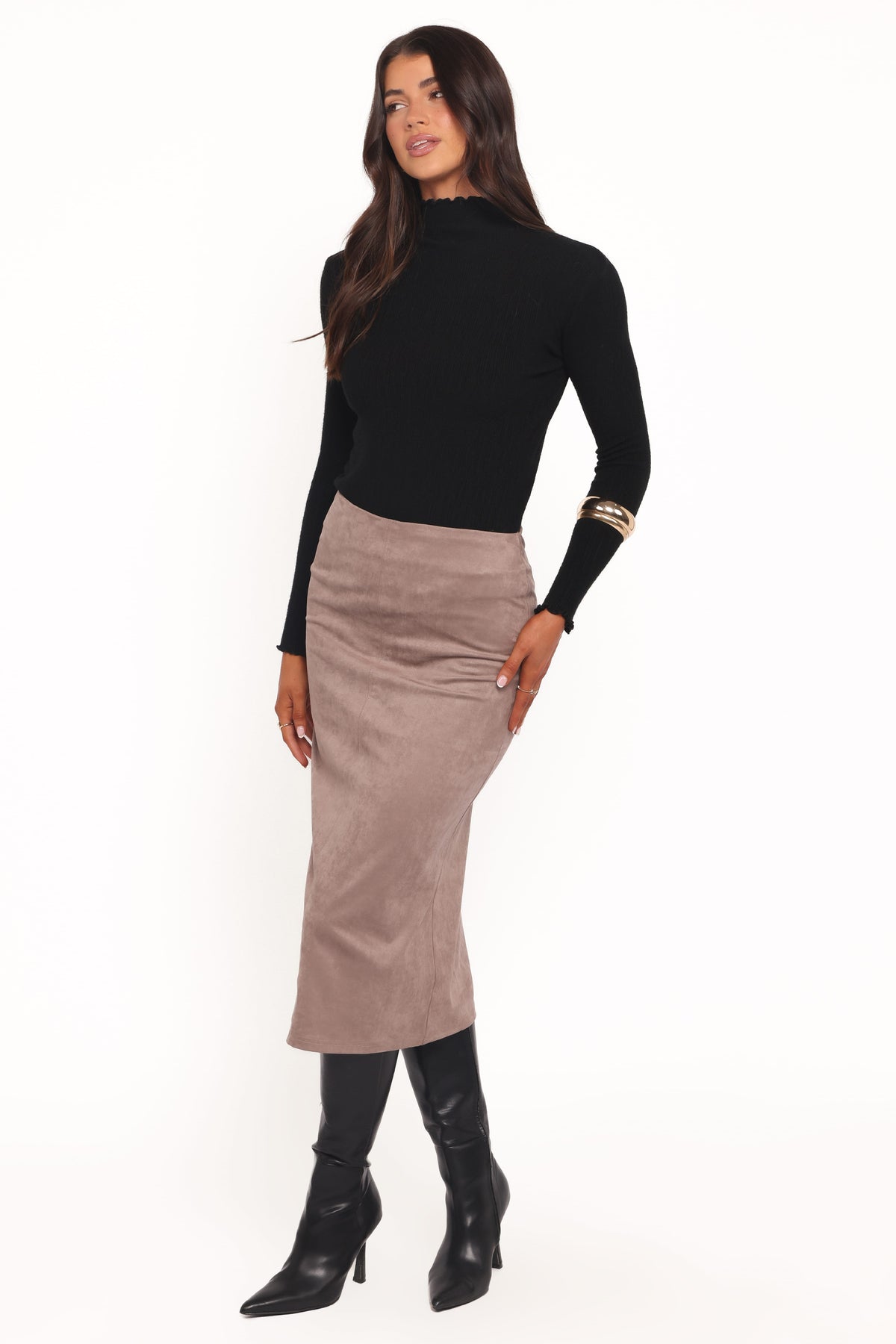 Una Suede Midi Skirt - Mushroom