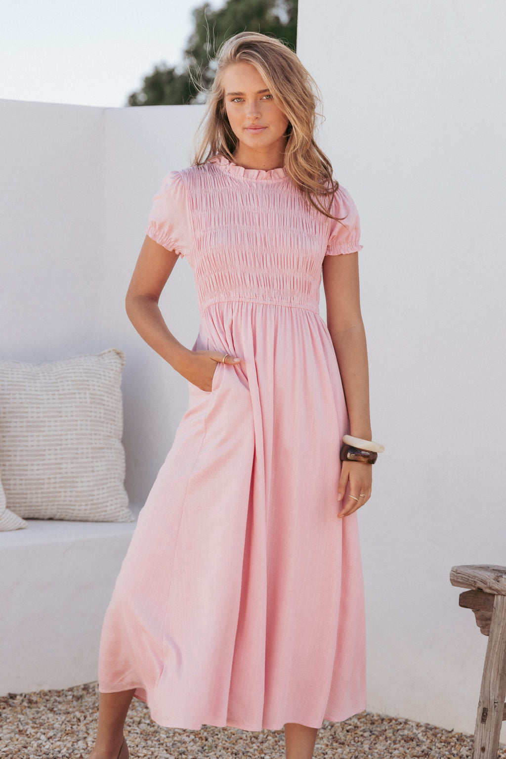 Darla Puff Sleeve Dress - Pink