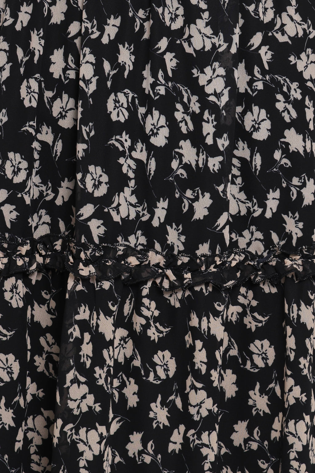 Edwina Shirred Frill Long Sleeve Midi Dress - Black Ditsy Floral