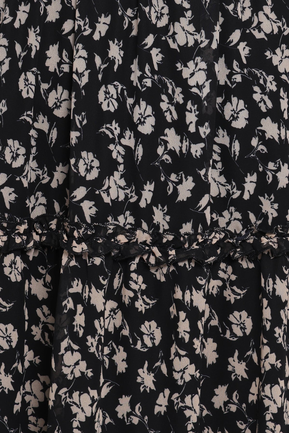 Edwina Shirred Frill Long Sleeve Midi Dress - Black Ditsy Floral