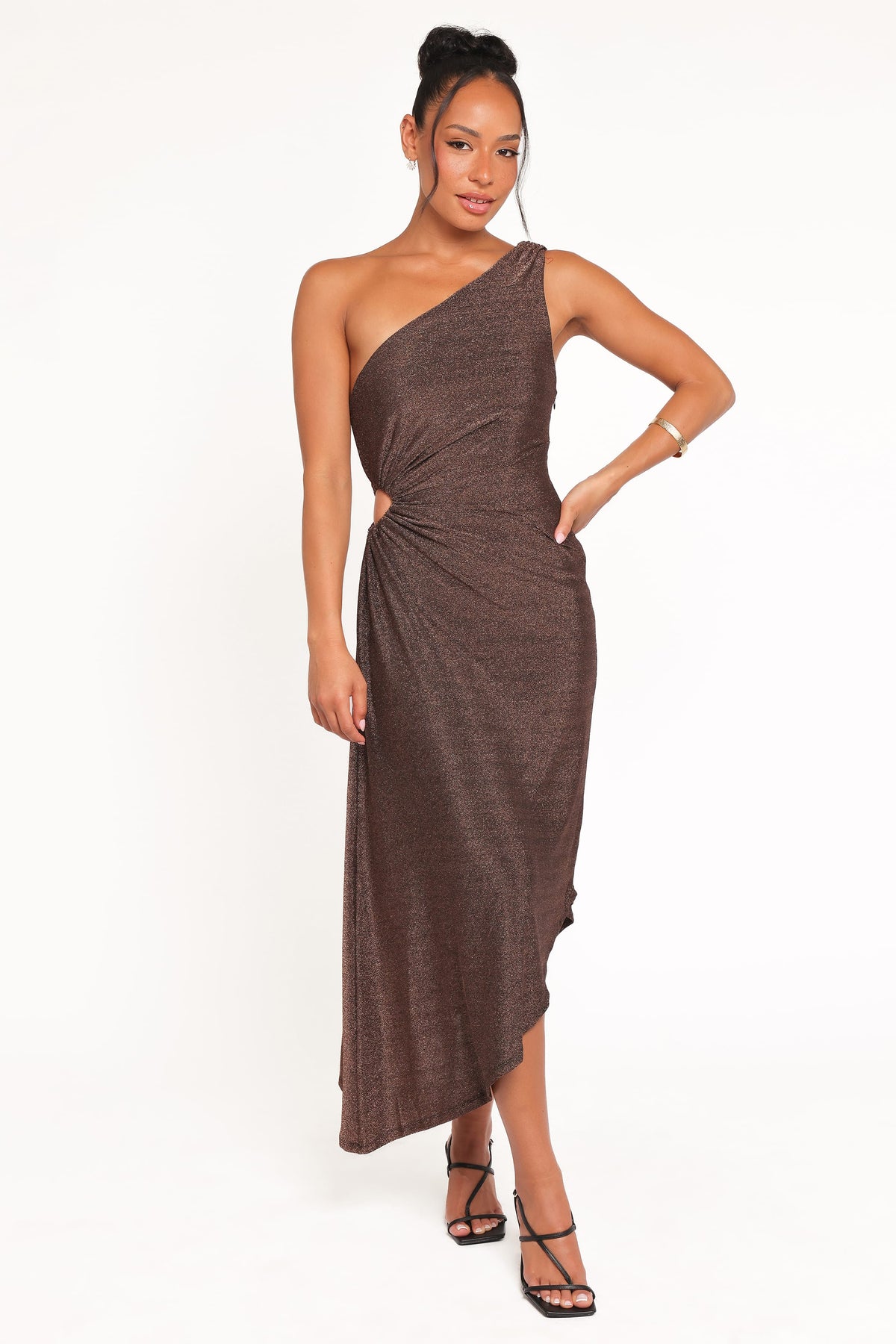 Emma One Shoulder Midi Dress - Vintage Gold
