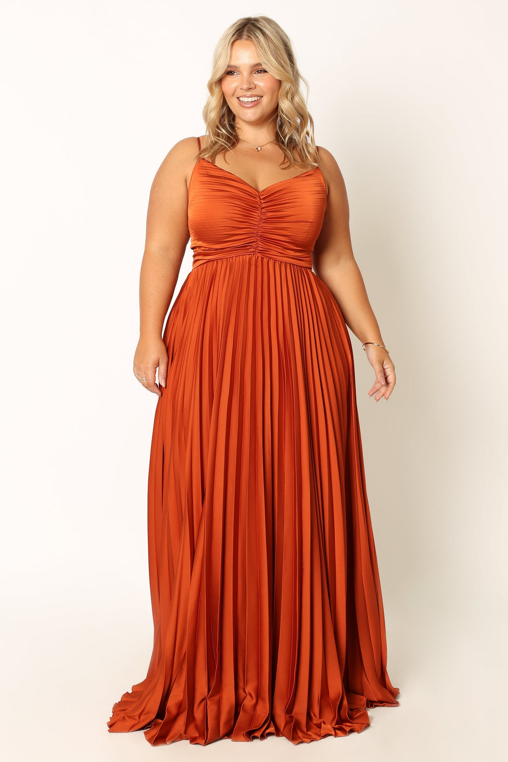Naira Pleated Maxi Dress - Sunset Orange
