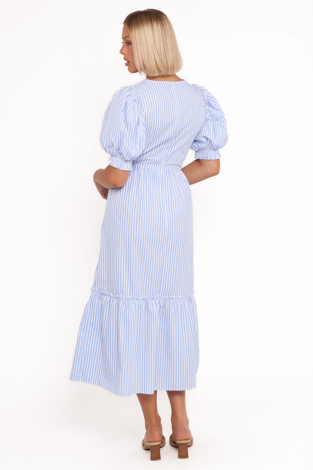 Steele Puff Sleeve Midi Dress - Blue Stripe