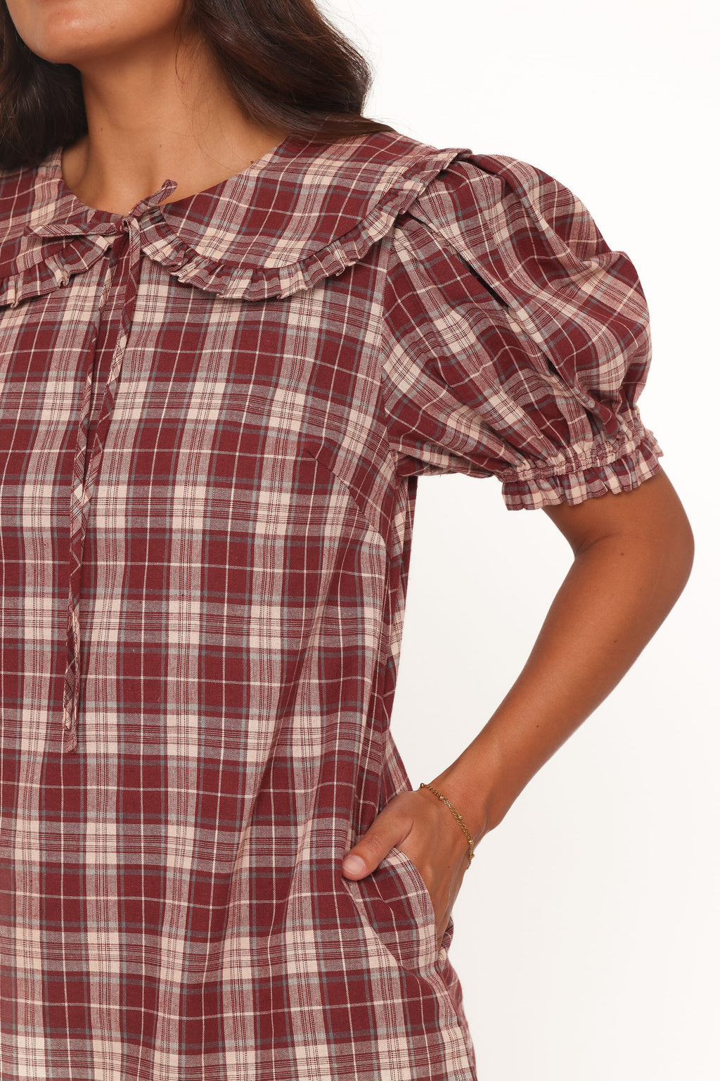 Yaris Mini Dress - Burgundy Plaid