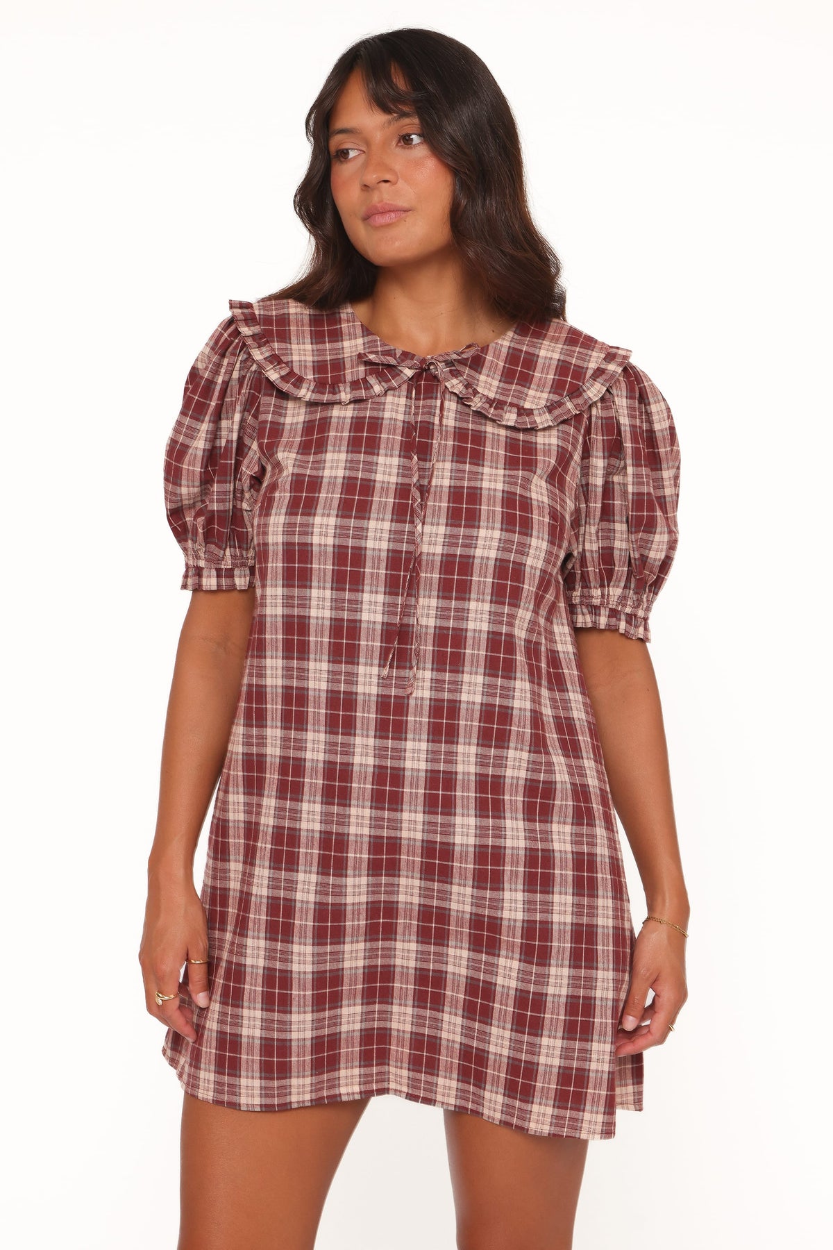 Yaris Mini Dress - Burgundy Plaid