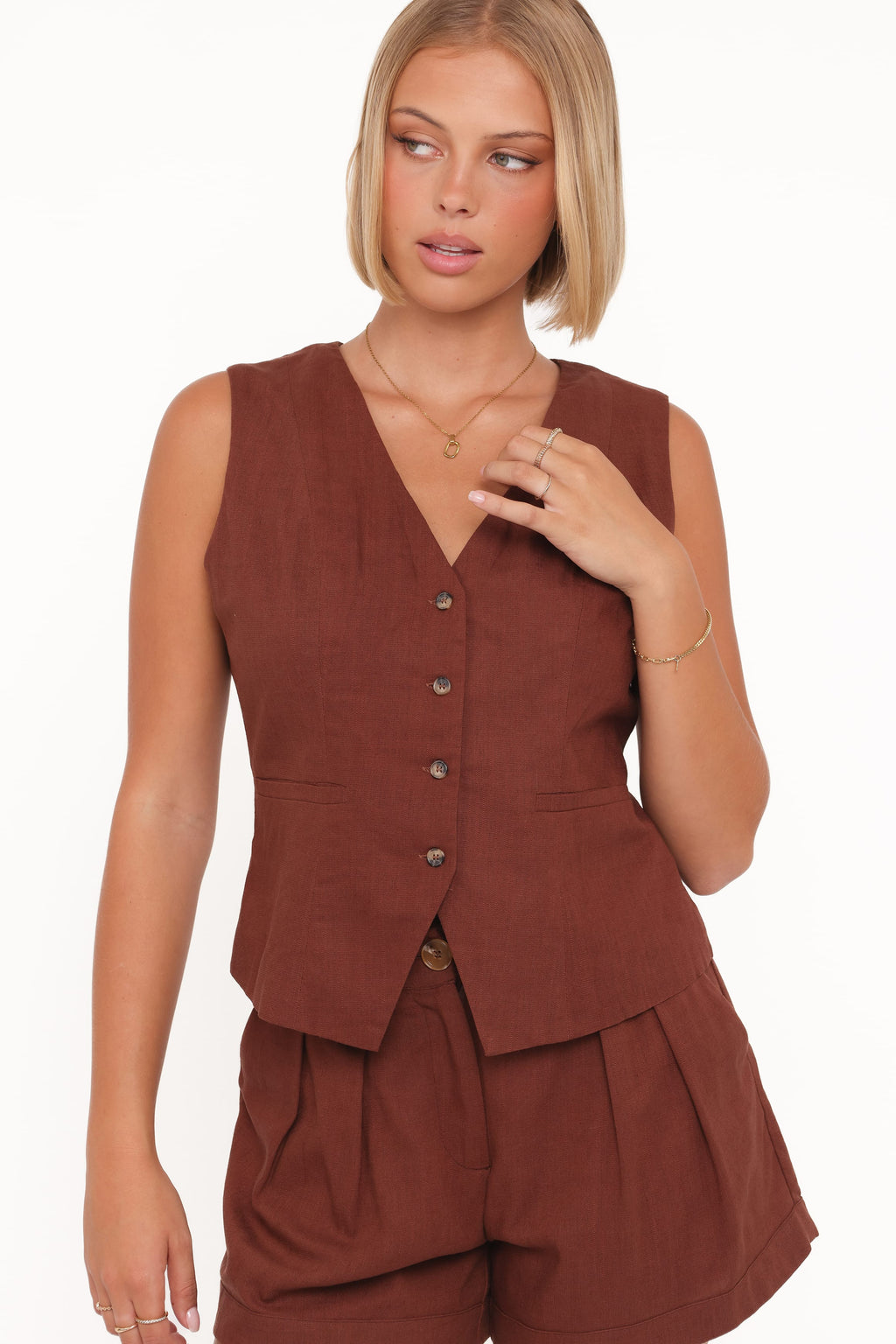 Bell Linen Vest - Brown