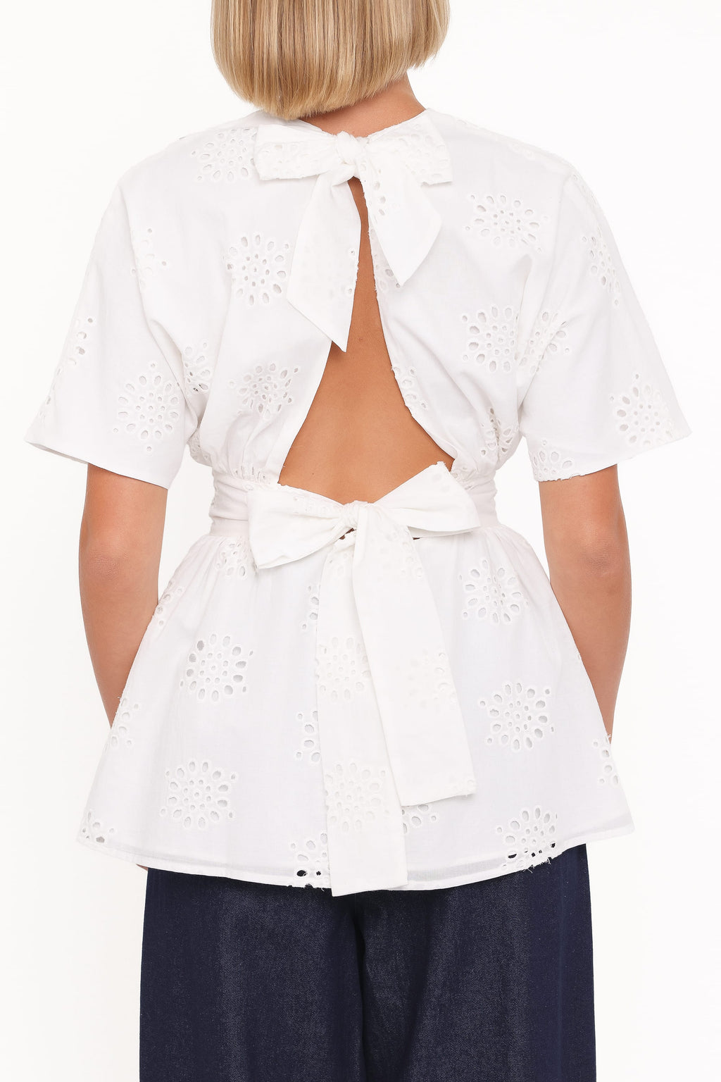 Carmel Tie Back Tunic Top - White Embroidery