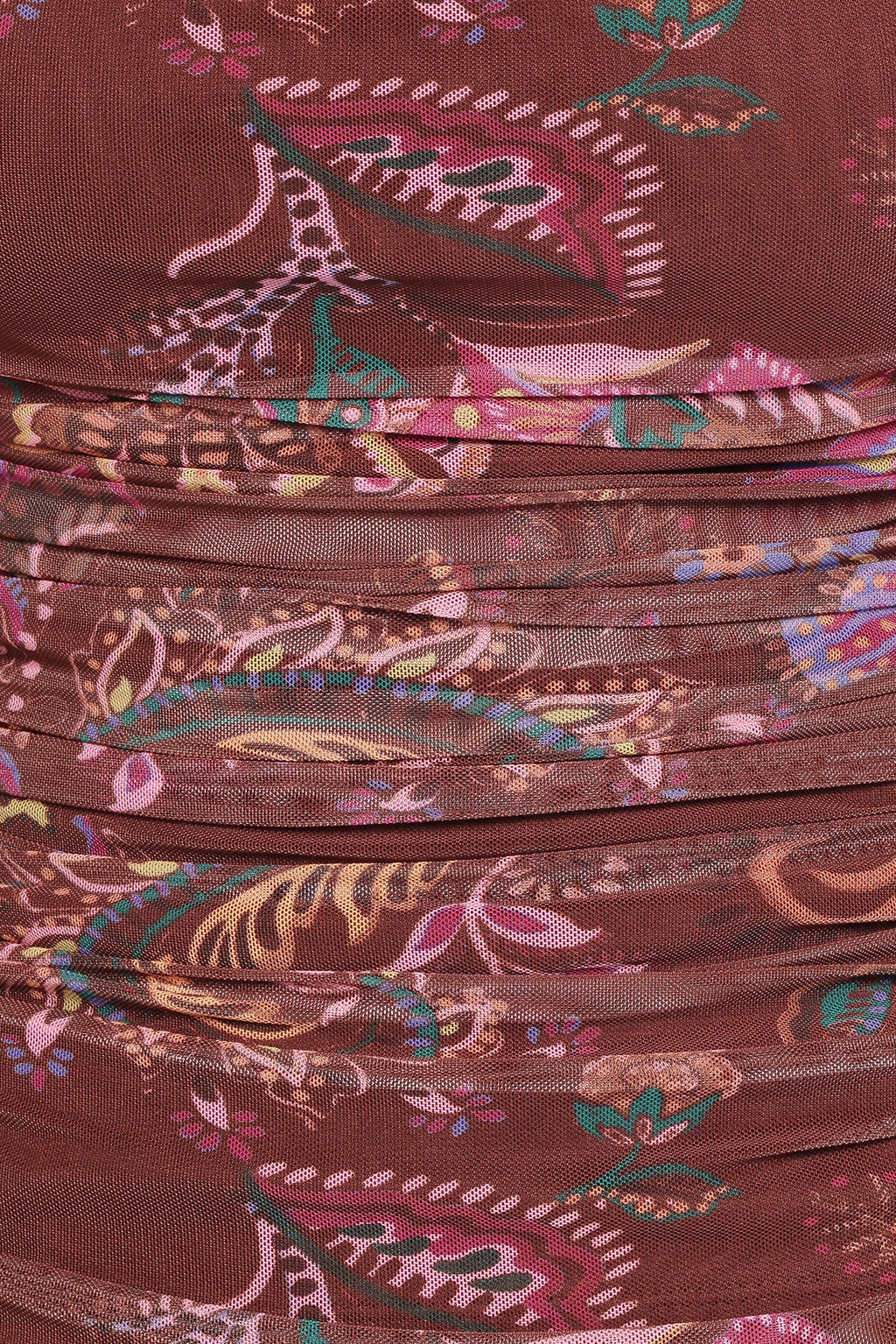 Elfrida Off Shoulder Mesh Top - Brown Floral