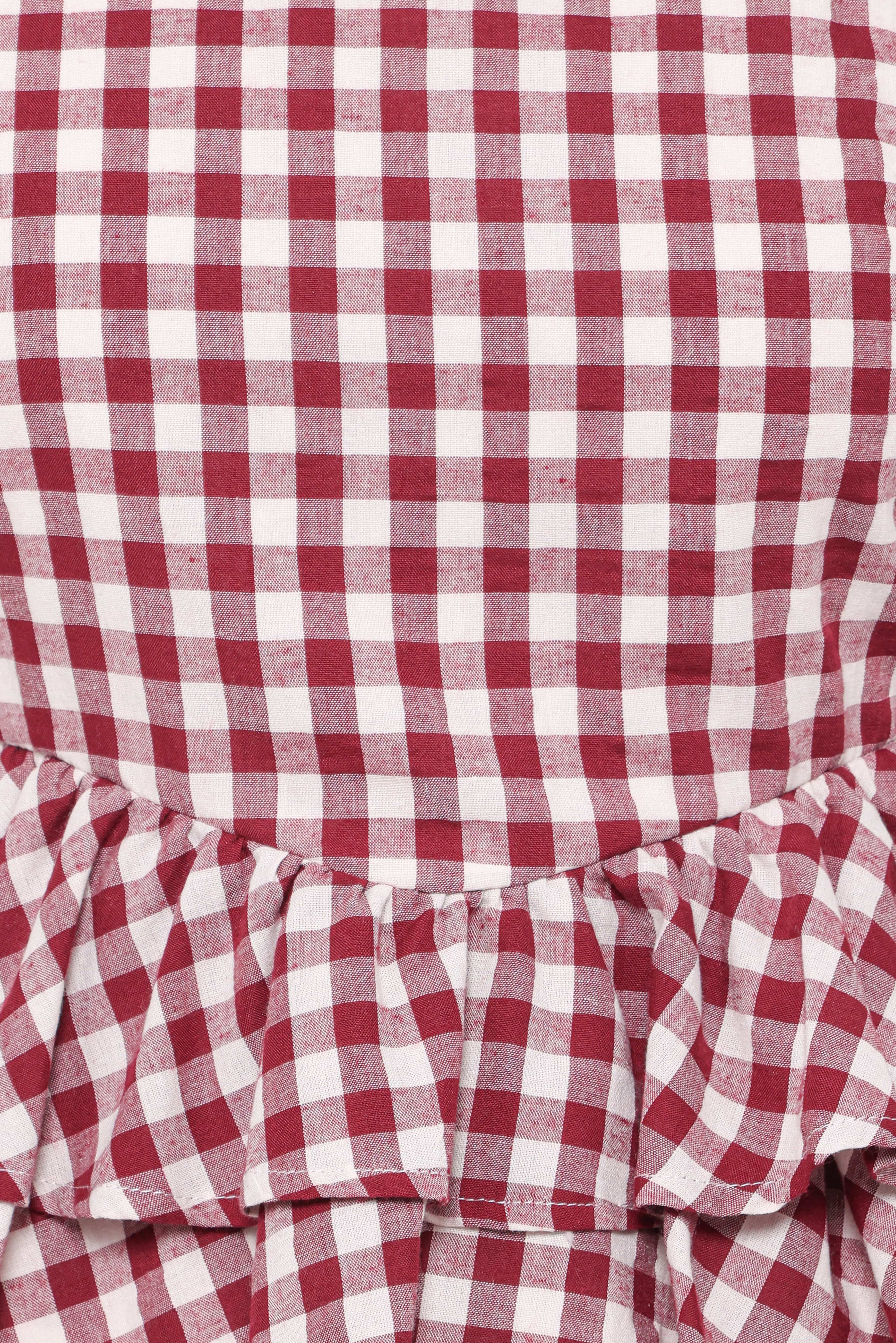 Landon Tiered Peplum Top - Burgundy Gingham