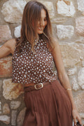 Madison Linen Cropped Tank - Brown Floral