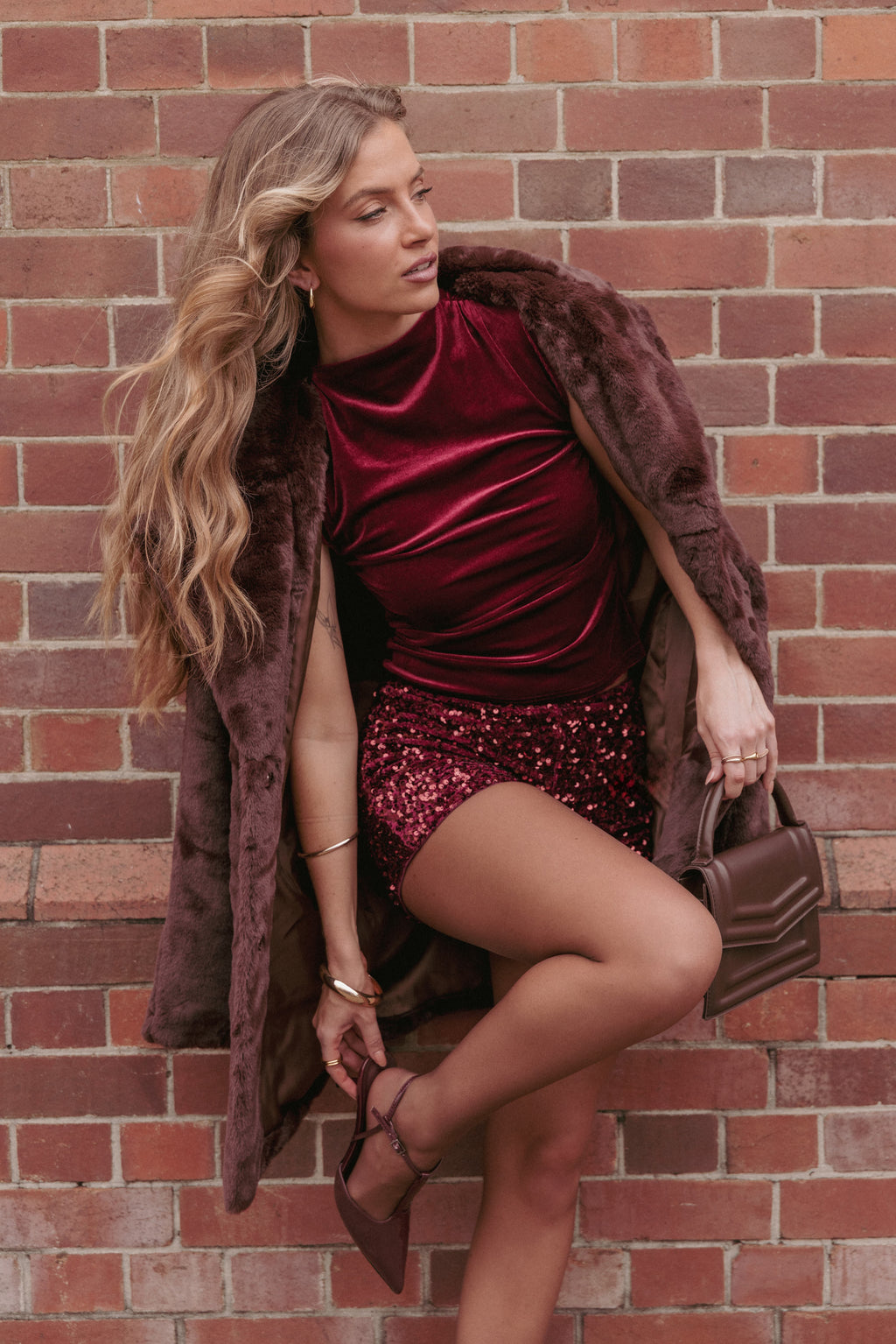 Nissa Velvet Top - Burgundy