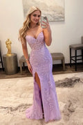 Trumpet/Mermaid Sleeveless Spaghetti Straps Sweep/Brush Train Lace Tulle Prom Dresses