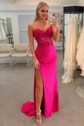 Sheath/Column Stretch Crepe Applique Sweetheart Sleeveless Sweep/Brush Train Prom Dresses