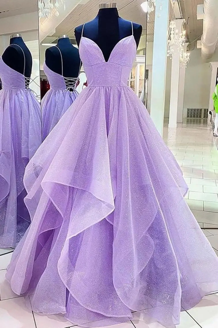A-line Princess Sweetheart Sleeveless Long/Floor-Length Tulle Sparkling Prom Dress