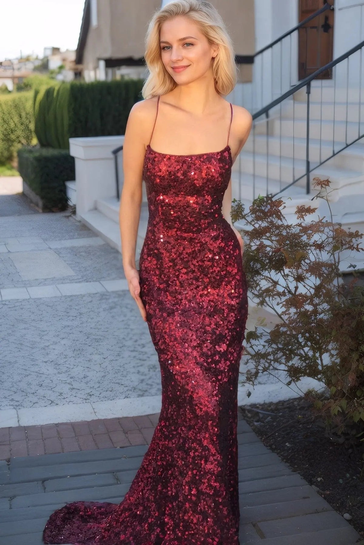Trumpet/Mermaid Velvet Sequins Sleeveless Spaghetti Straps Sweep/Brush Train Prom Dresses