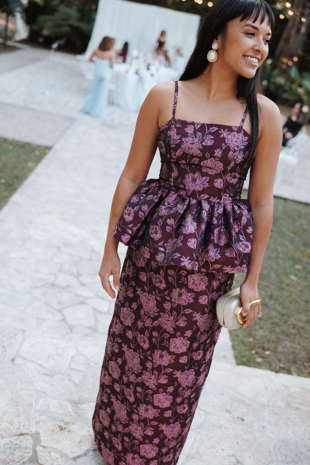 Allegro Peplum Top - Plum Brocade