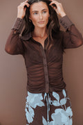 Carolyn Mesh Ruched Top - Chocolate