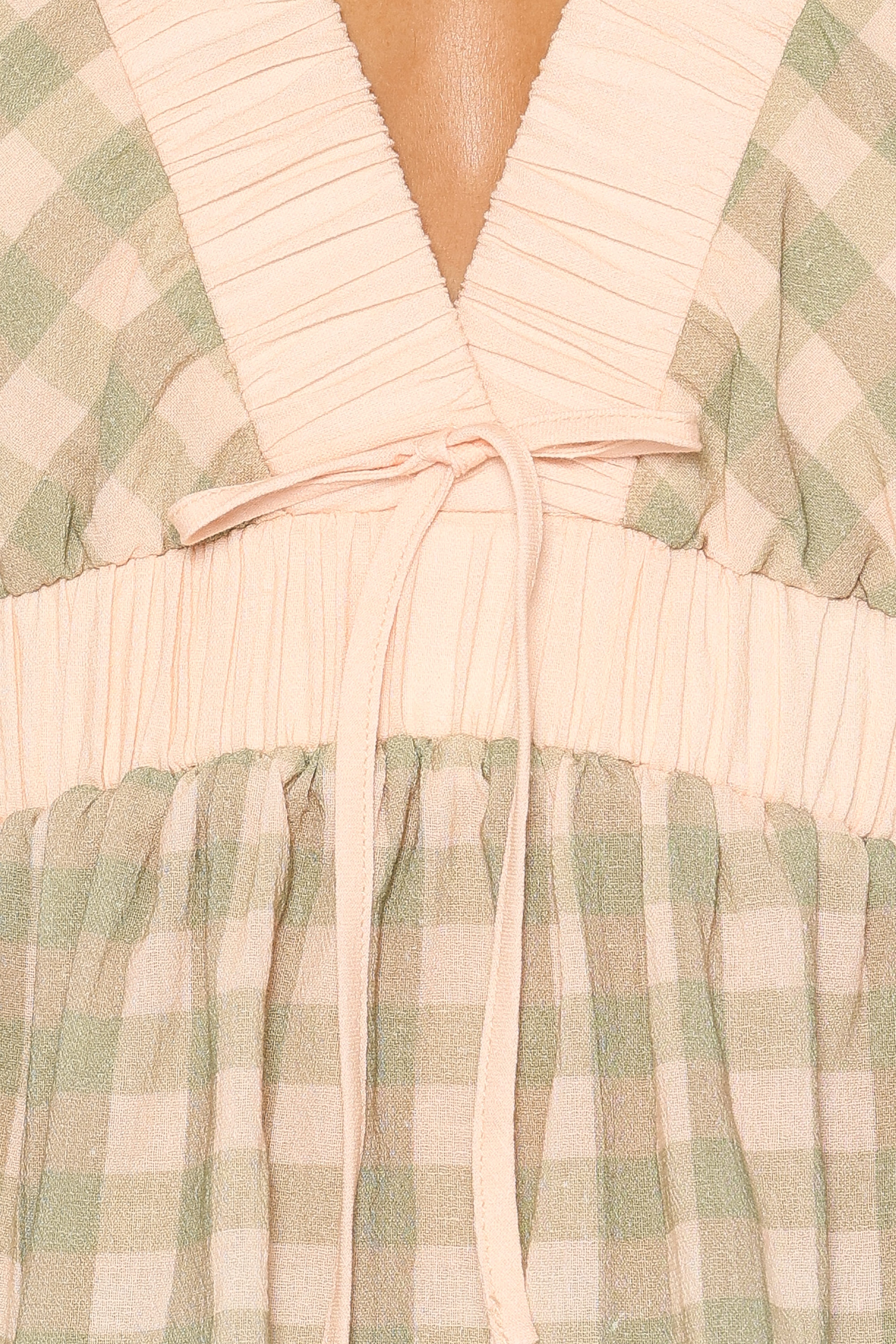 Solace Peplum Top - Green/Pink Gingham