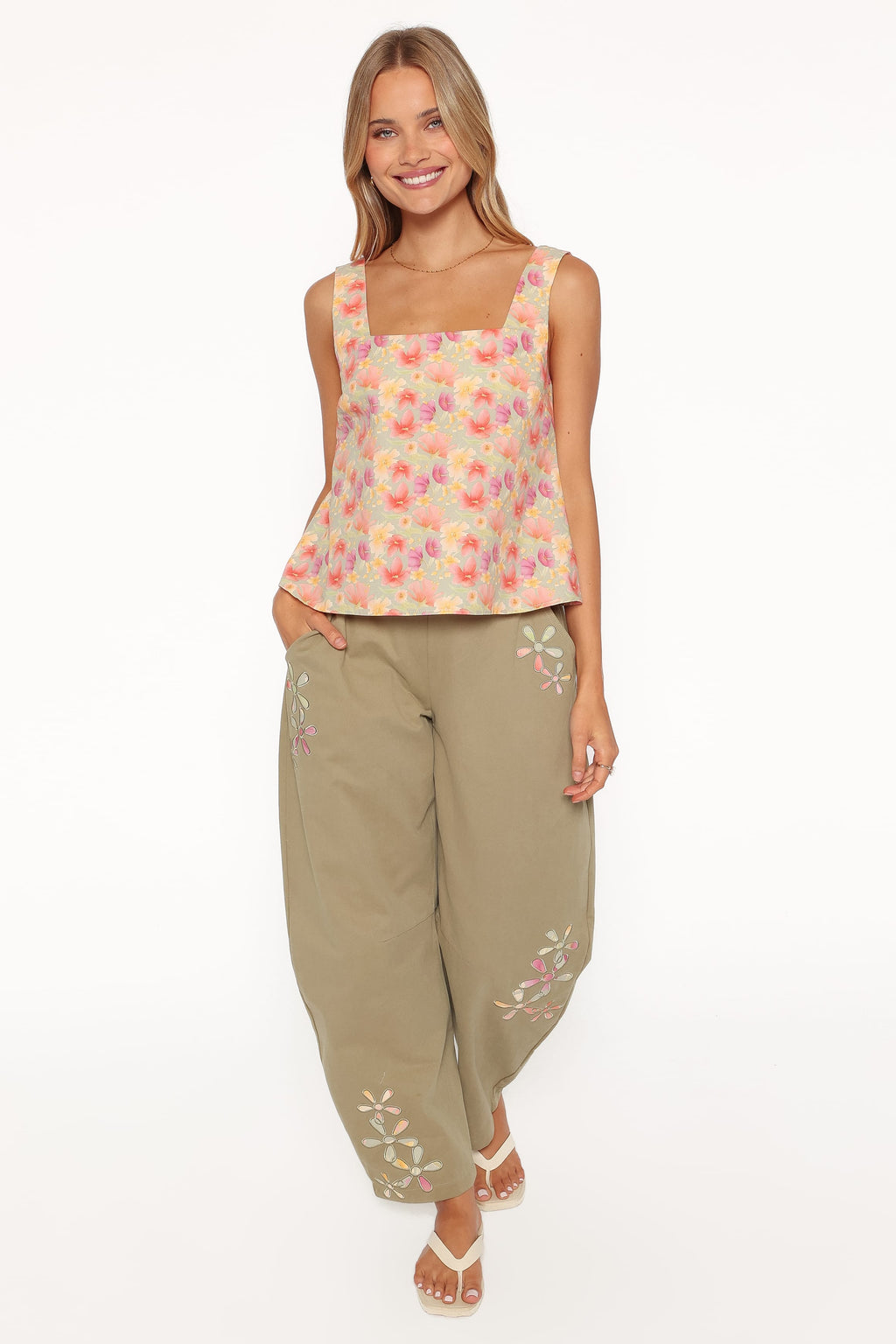 Talyn Button Back Top - Sage Wildflower