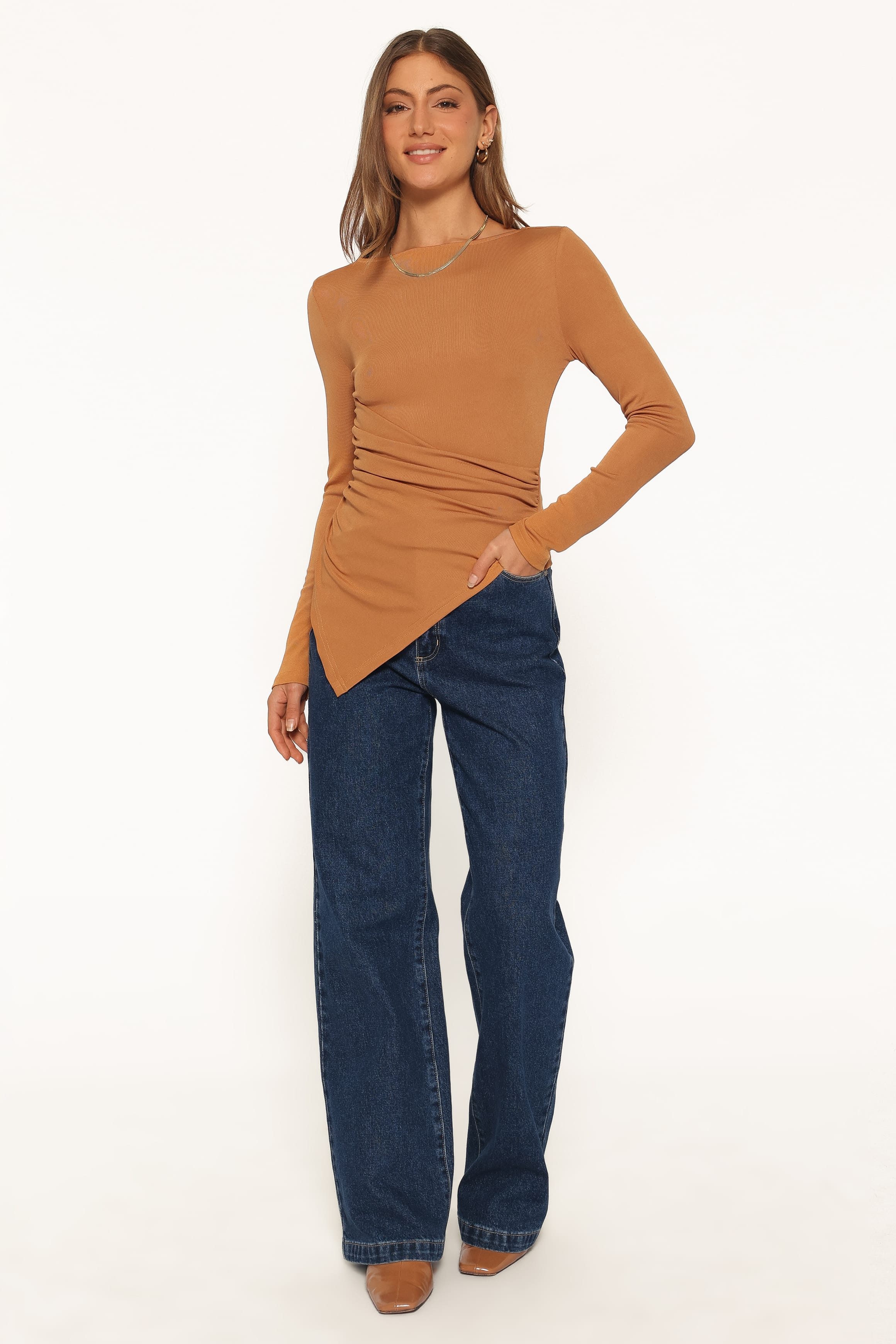 Velda Draped Knit Top - Toffee Brown