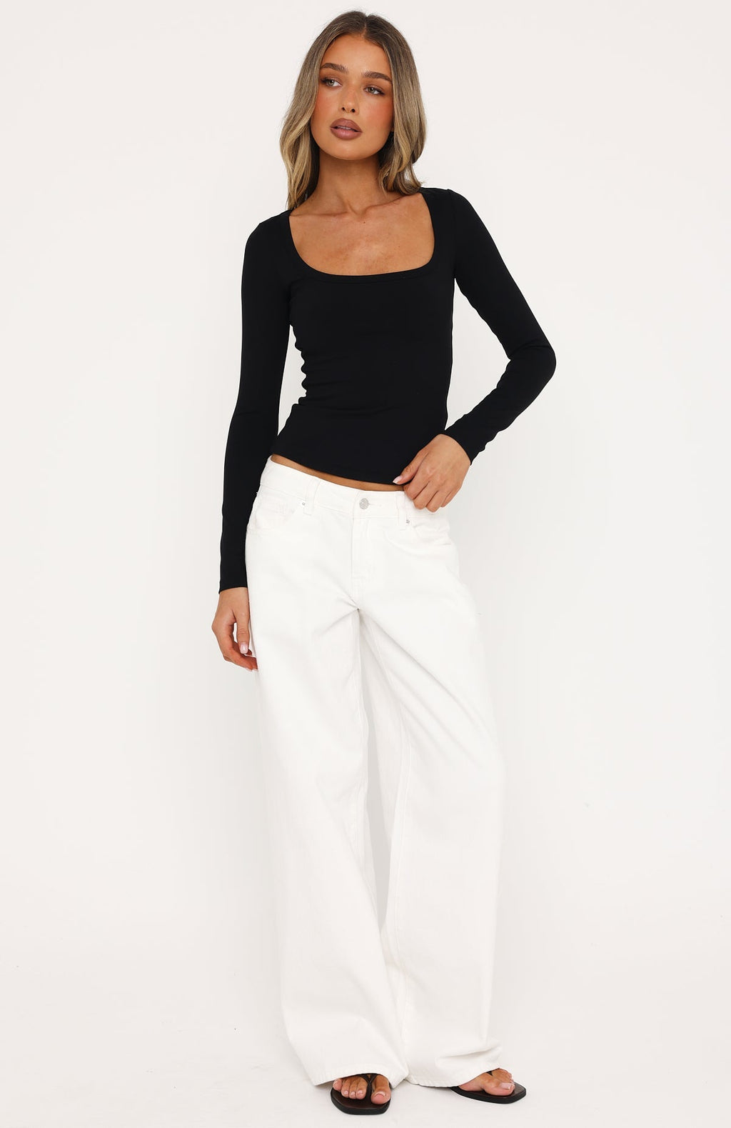 Keep Guessing Long Sleeve Top Black