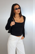 Keep Guessing Long Sleeve Top Black