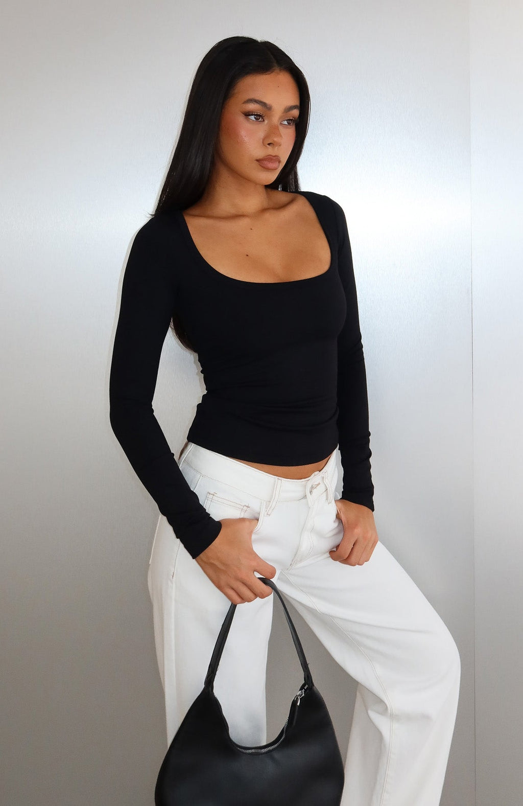 Keep Guessing Long Sleeve Top Black