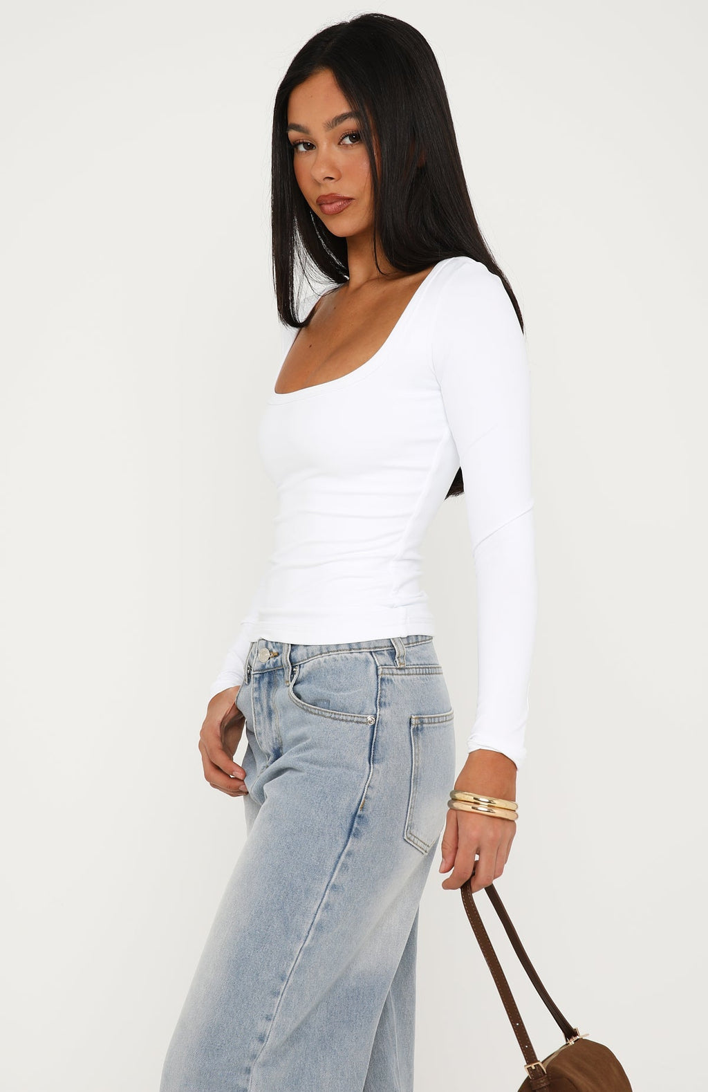Keep Guessing Long Sleeve Top White