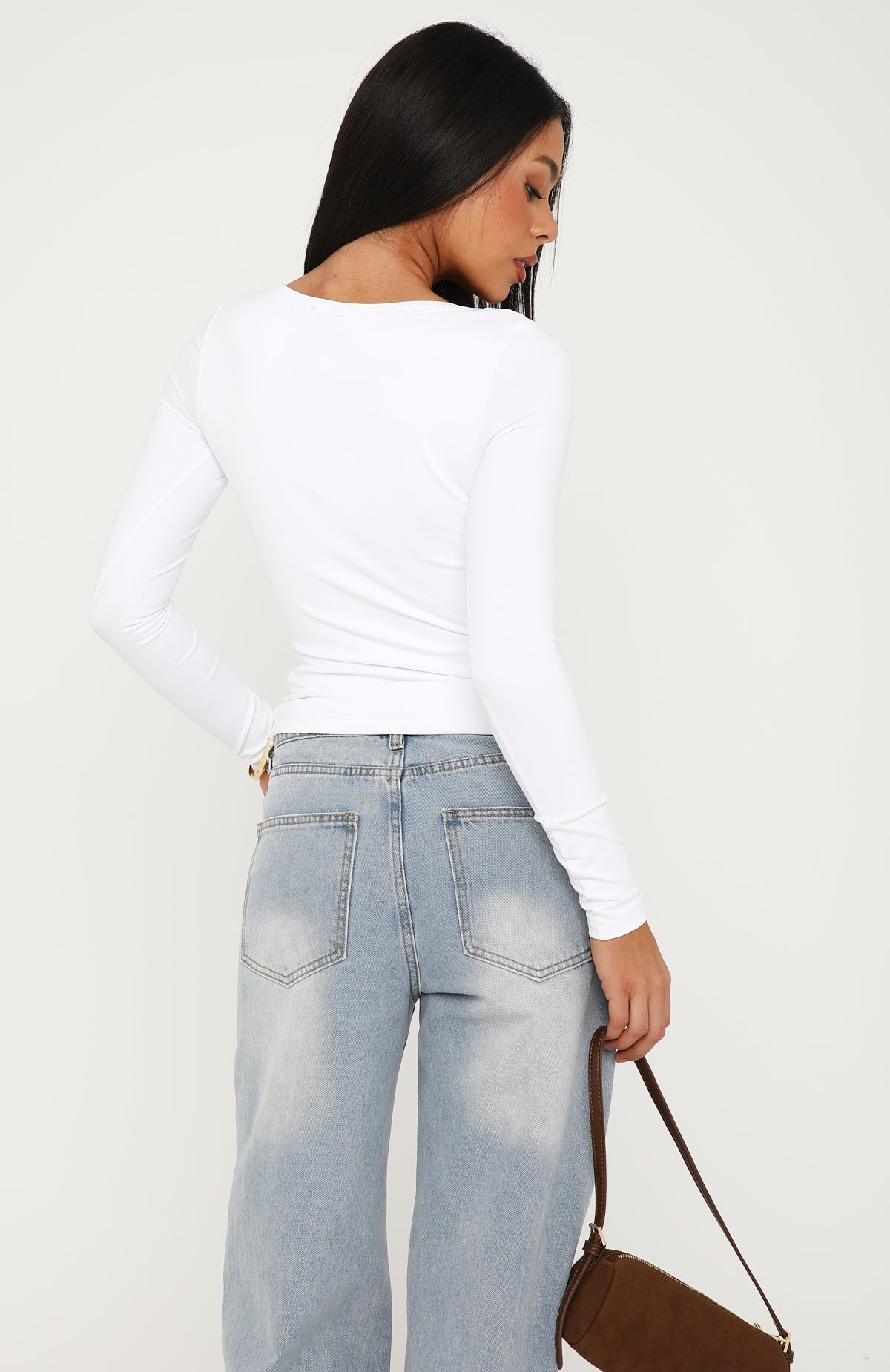 Keep Guessing Long Sleeve Top White